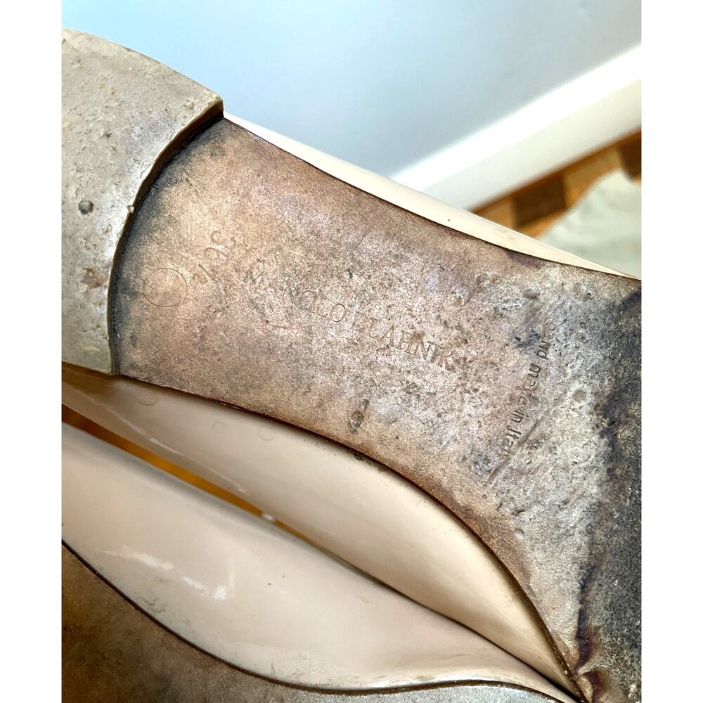 Manolo Blahnik BB Flats Nude Patent Leather Pointed Toe Classic Preppy size 36.5 - Picture 11 of 12